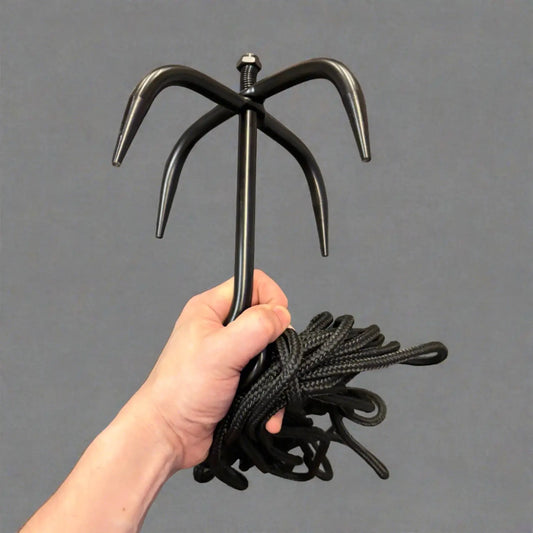 3 Prong Grappling Hook with 35’ Black Rope - Grappling Hook