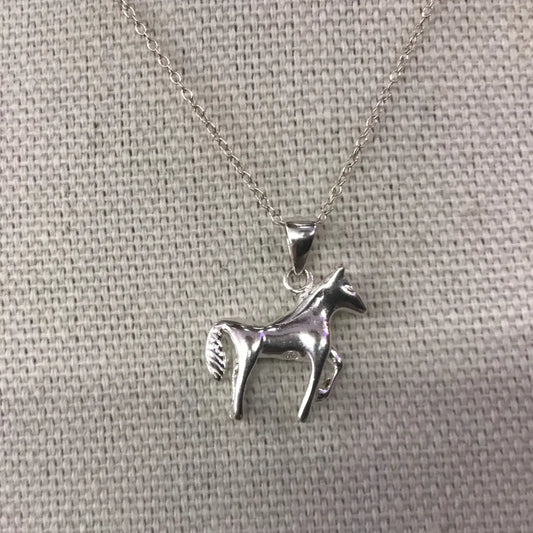 .925 Sterling Silver Horse Pendant and Chain
