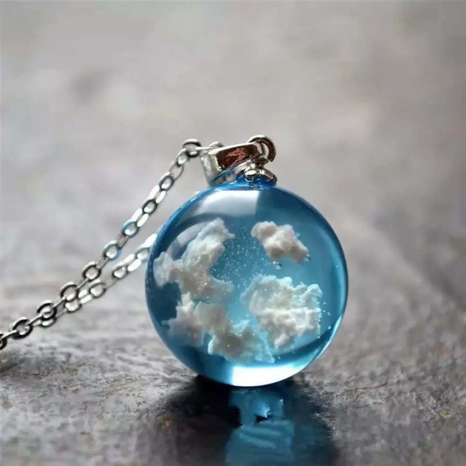 Chic Transparent Resin Rould Ball Moon Pendant Necklace Women Blue Sky White Cloud Chain Necklace Fashion Jewelry Gifts for Girl - Lunar Squirrel’s Puntique