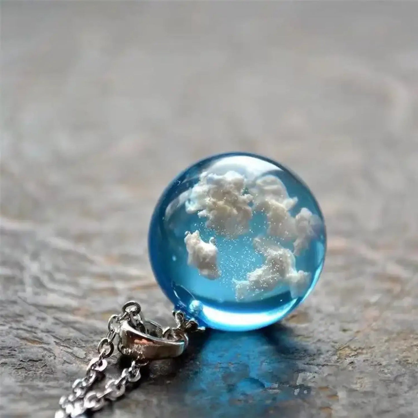 Chic Transparent Resin Rould Ball Moon Pendant Necklace Women Blue Sky White Cloud Chain Necklace Fashion Jewelry Gifts for Girl - Lunar Squirrel’s Puntique