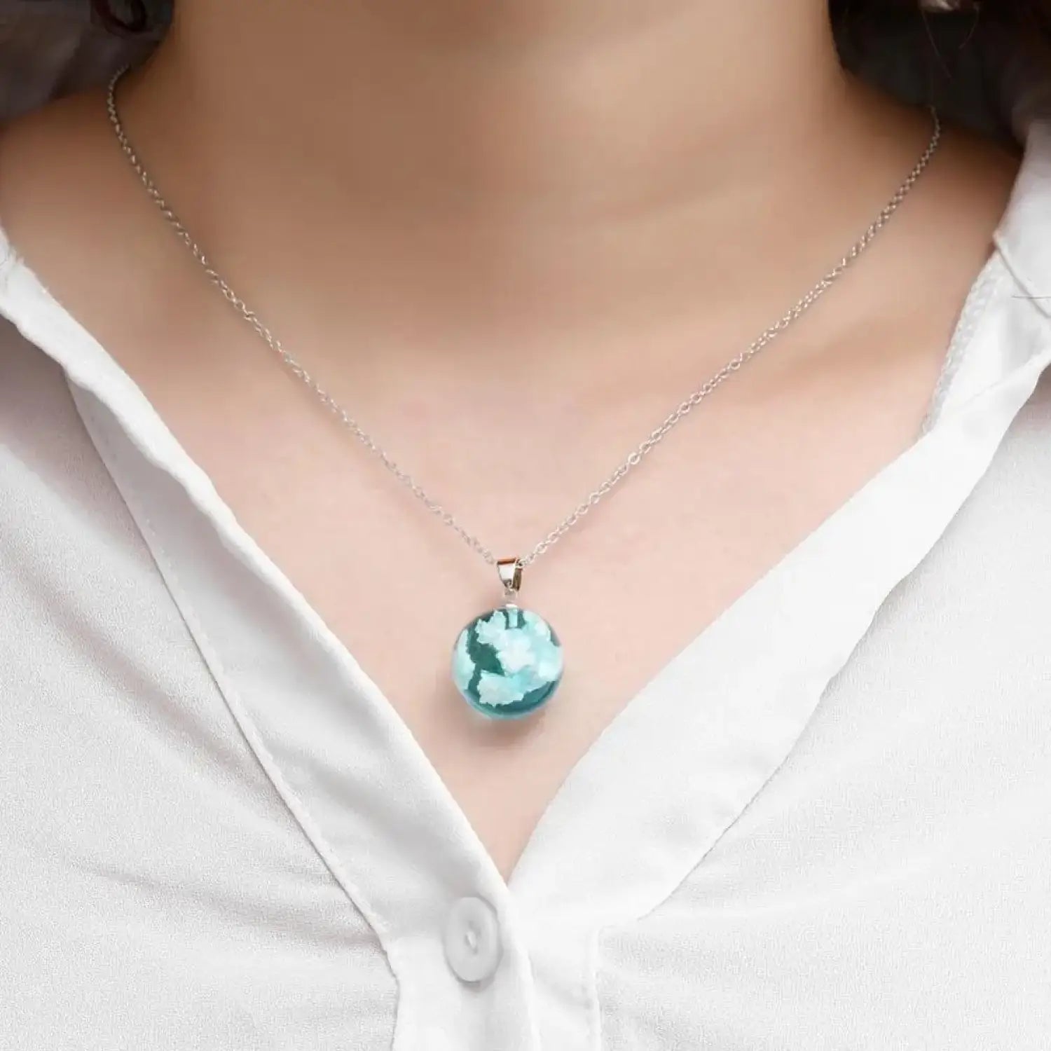 Chic Transparent Resin Rould Ball Moon Pendant Necklace Women Blue Sky White Cloud Chain Necklace Fashion Jewelry Gifts for Girl - Lunar Squirrel’s Puntique