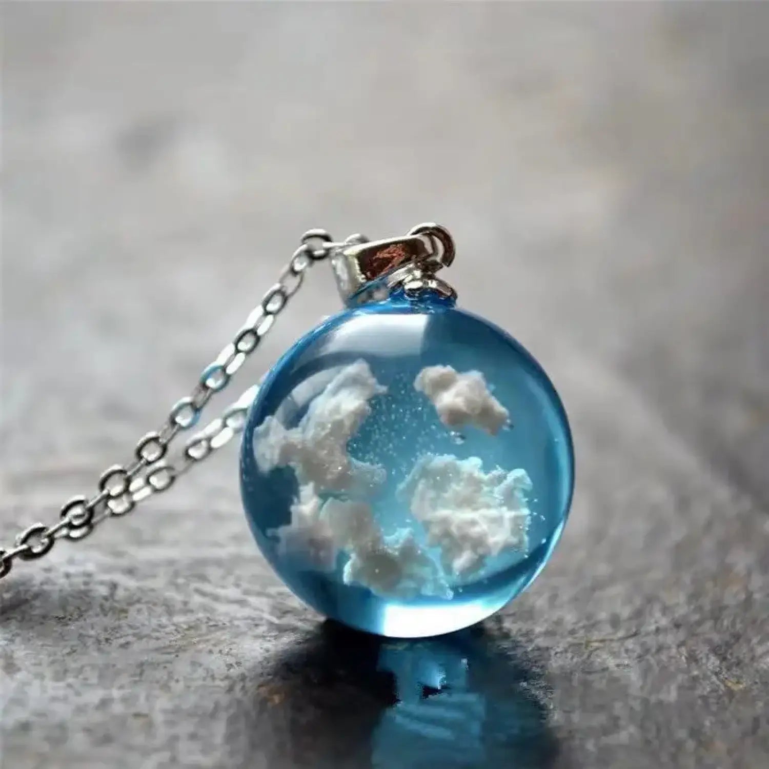Chic Transparent Resin Rould Ball Moon Pendant Necklace Women Blue Sky White Cloud Chain Necklace Fashion Jewelry Gifts for Girl - Lunar Squirrel’s Puntique