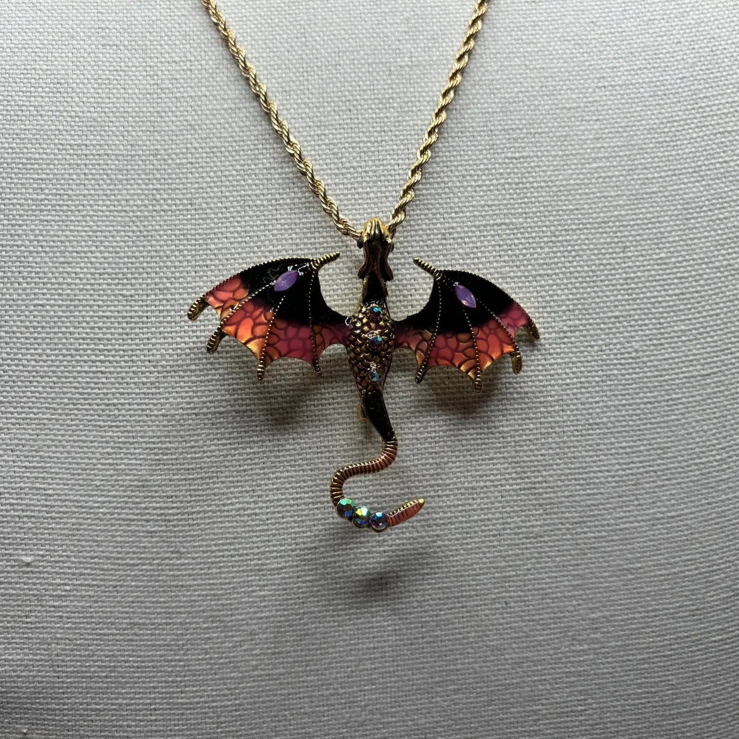 Dragon Pendant Women Necklace Multi Color Epoxy Glass Stone Gold Color Chain Women Necklace Red Green Stone Design Jewelry - Lunar Squirrel’s Puntique