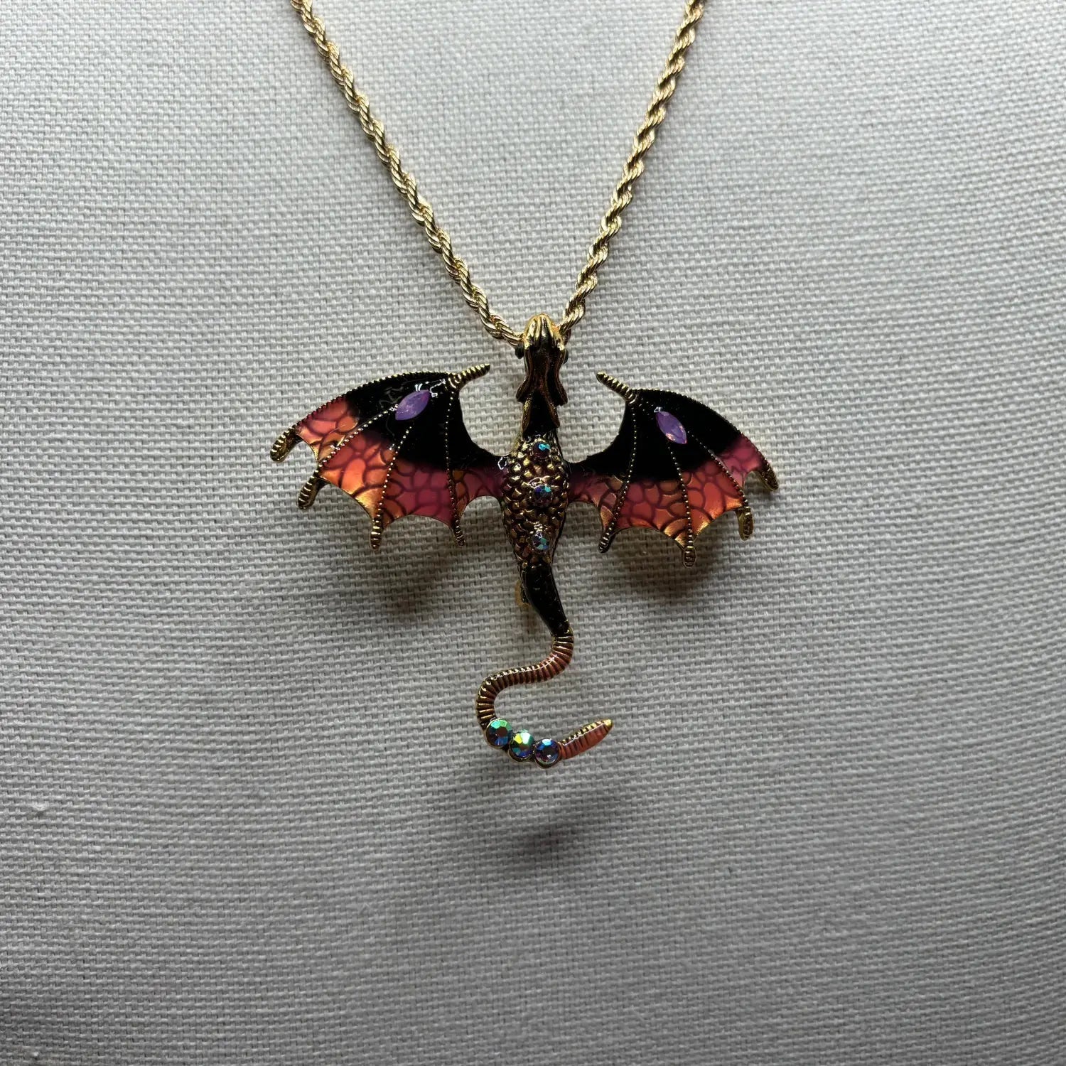 Dragon Pendant Women Necklace Multi Color Epoxy Glass Stone Gold Color Chain Women Necklace Red Green Stone Design Jewelry - Lunar Squirrel’s Puntique