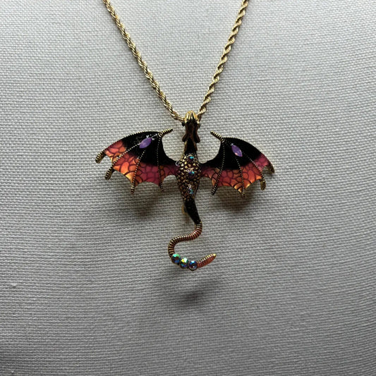Dragon Pendant Women Necklace Multi Color Epoxy Glass Stone Gold Color Chain Women Necklace Red Green Stone Design Jewelry - Lunar Squirrel’s Puntique