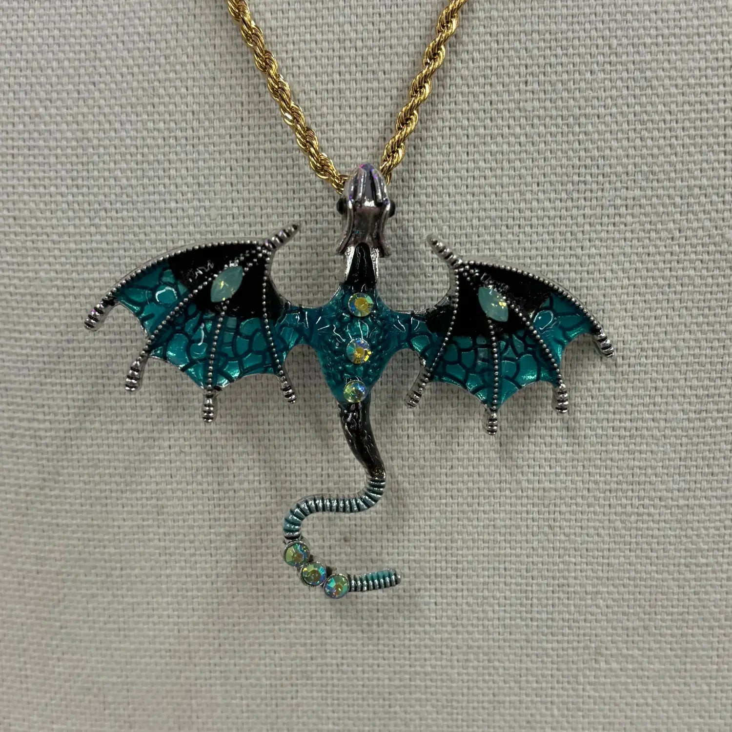 Dragon Pendant Women Necklace Multi Color Epoxy Glass Stone Gold Color Chain Women Necklace Red Green Stone Design Jewelry - Lunar Squirrel’s Puntique