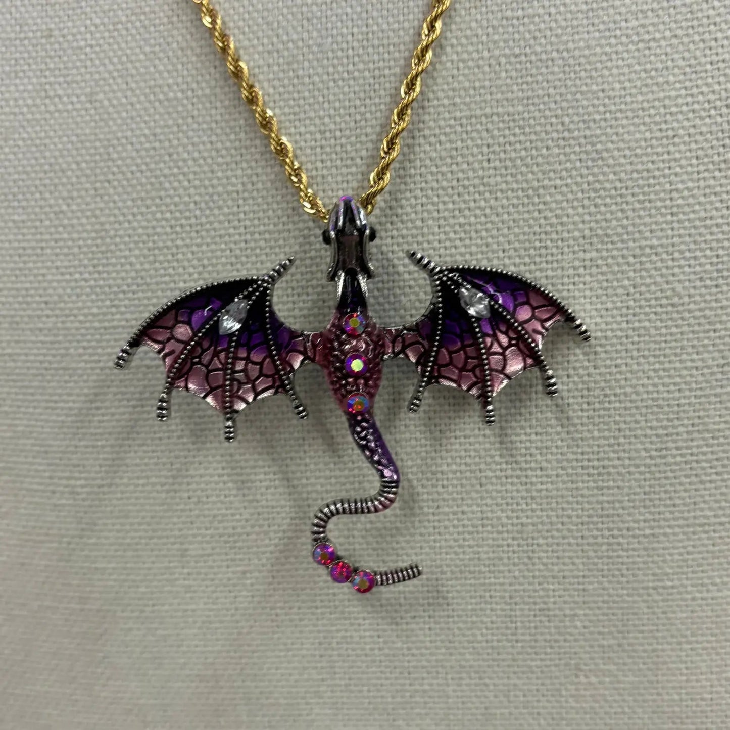 Dragon Pendant Women Necklace Multi Color Epoxy Glass Stone Gold Color Chain Women Necklace Red Green Stone Design Jewelry - Lunar Squirrel’s Puntique