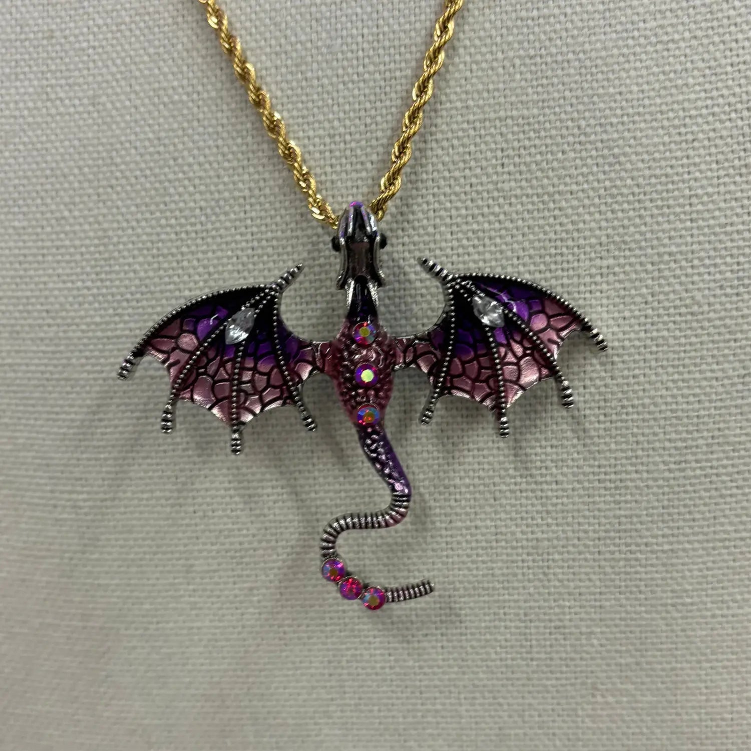 Dragon Pendant Women Necklace Multi Color Epoxy Glass Stone Gold Color Chain Women Necklace Red Green Stone Design Jewelry - Lunar Squirrel’s Puntique