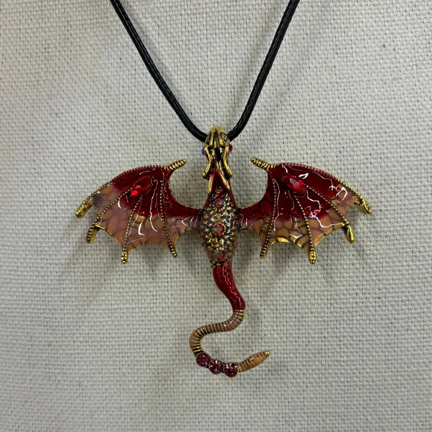 Dragon Pendant Women Necklace Multi Color Epoxy Glass Stone Gold Color Chain Women Necklace Red Green Stone Design Jewelry - Lunar Squirrel’s Puntique