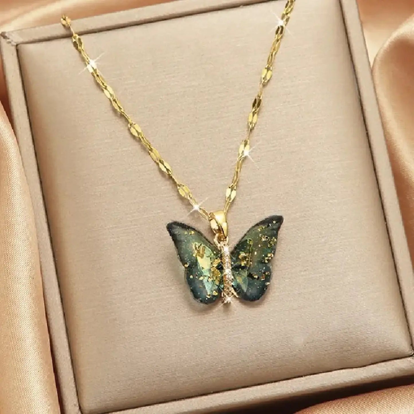 Gold Butterfly Series Copper Encrusted Zircon Pendant Steel Chain Simple And Elegant Necklace - Lunar Squirrel’s Puntique
