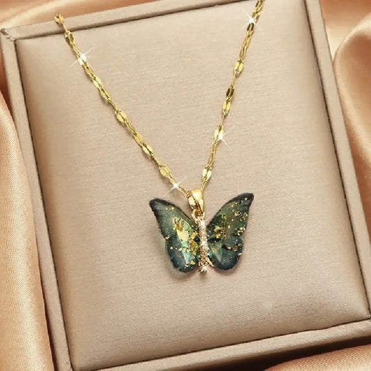 Gold Butterfly Series Copper Encrusted Zircon Pendant Steel Chain Simple And Elegant Necklace - Lunar Squirrel’s Puntique