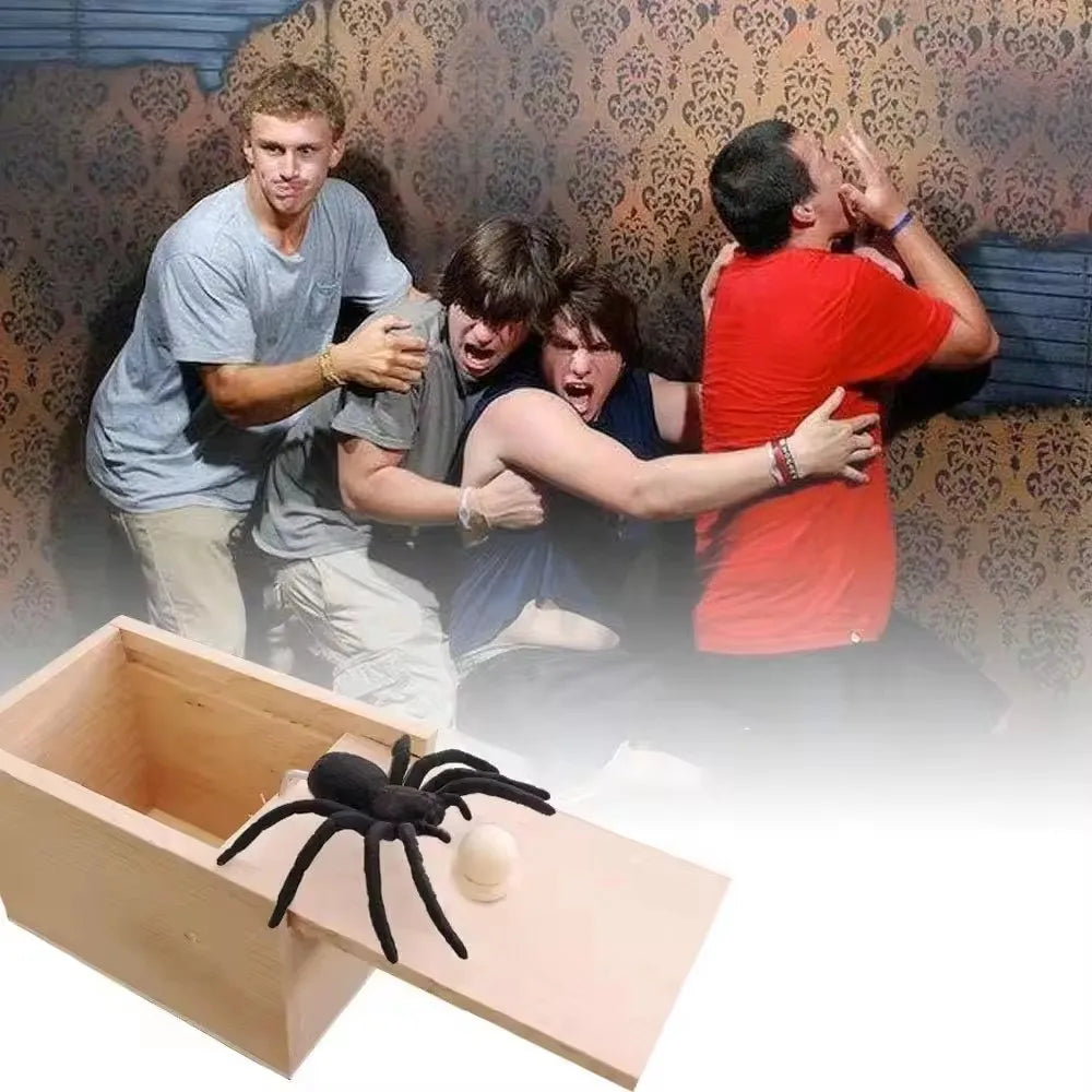 Wooden Spider Prank Box Funny Toy Surprise Spider Scare Box Gag Joke Trick Toys for Adult Kid April Fool Party Props Prank Gifts