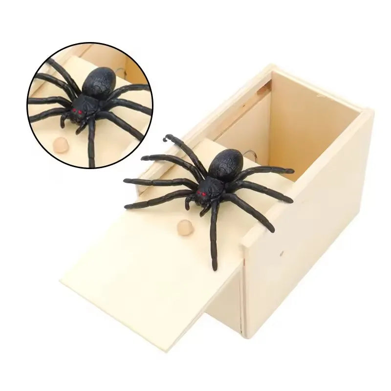 Wooden Spider Prank Box Funny Toy Surprise Spider Scare Box Gag Joke Trick Toys for Adult Kid April Fool Party Props Prank Gifts