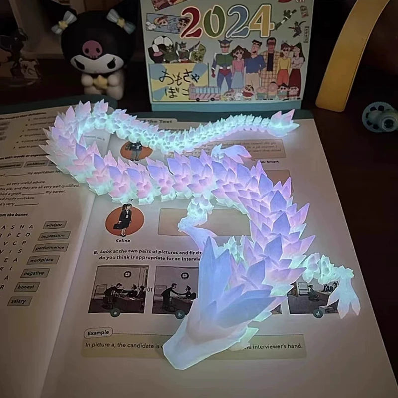 60cm 3D Printing Dragon Desktop Decorative Ornaments Movable Joints Colorful Dragon Sculpture Crafts Retro Home Decoration Gifts