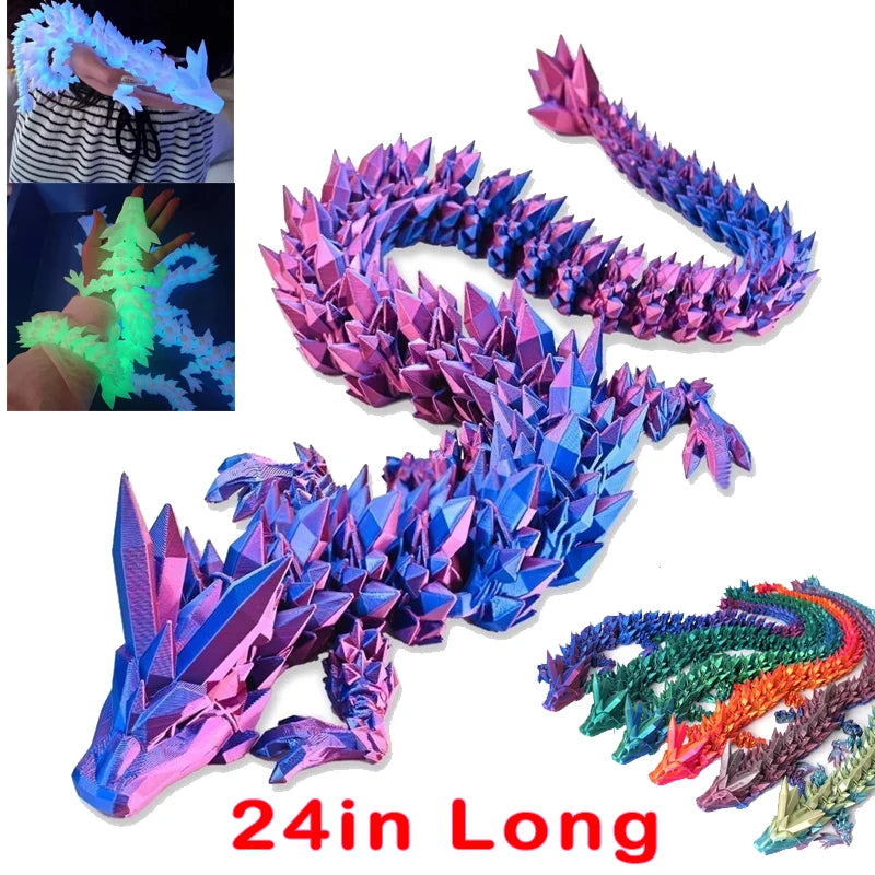 60cm 3D Printing Dragon Desktop Decorative Ornaments Movable Joints Colorful Dragon Sculpture Crafts Retro Home Decoration Gifts