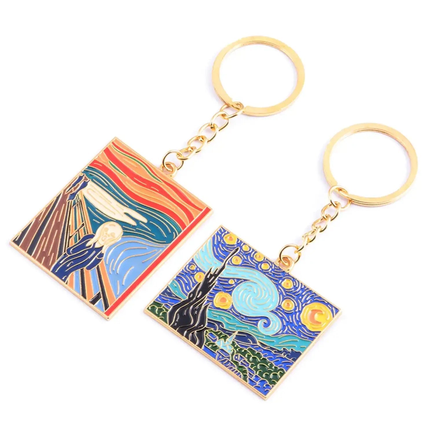 The Starry Night Oil Painting Keychain Van Gogh Art Collection Key Chain for Women Men Car Keyring Jewelry - Lunar Squirrel’s Puntique