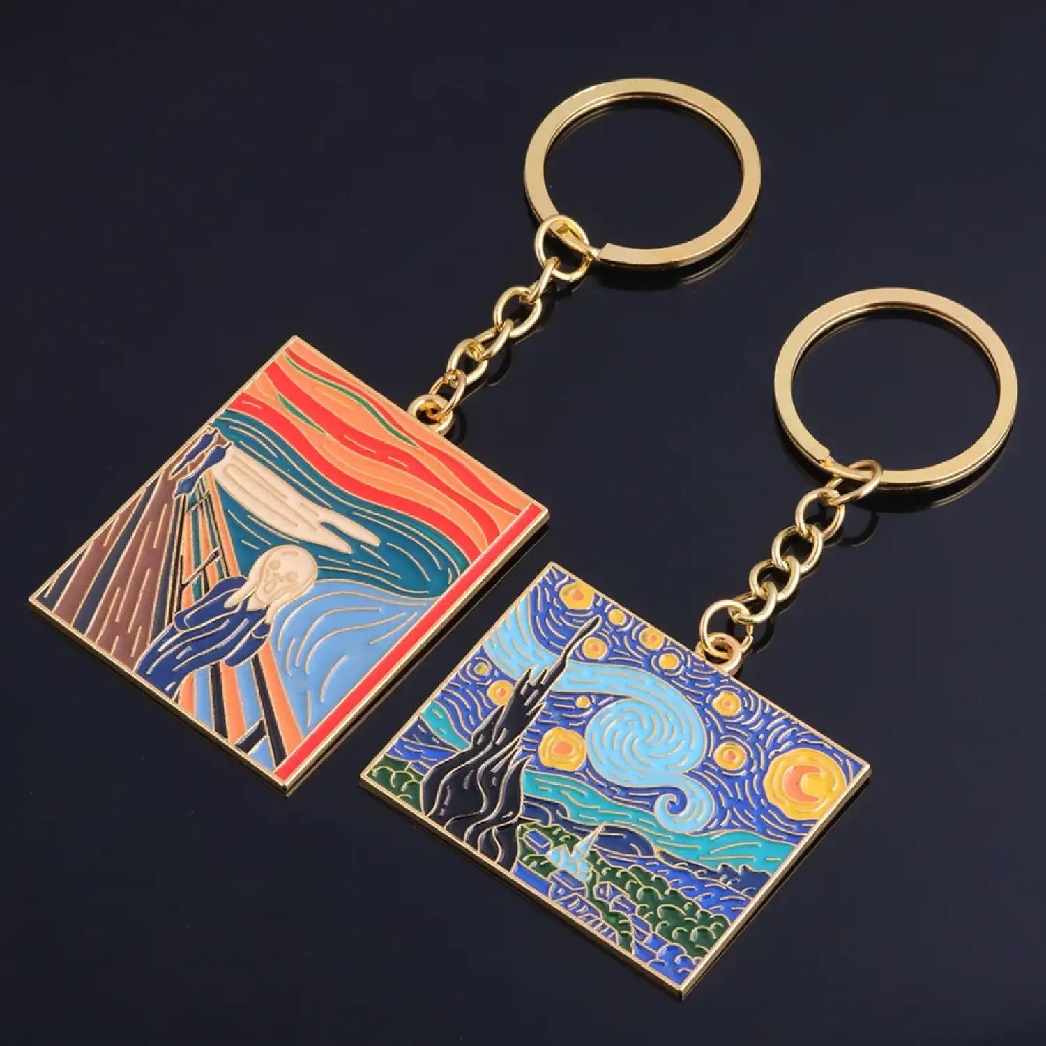 The Starry Night Oil Painting Keychain Van Gogh Art Collection Key Chain for Women Men Car Keyring Jewelry - Lunar Squirrel’s Puntique