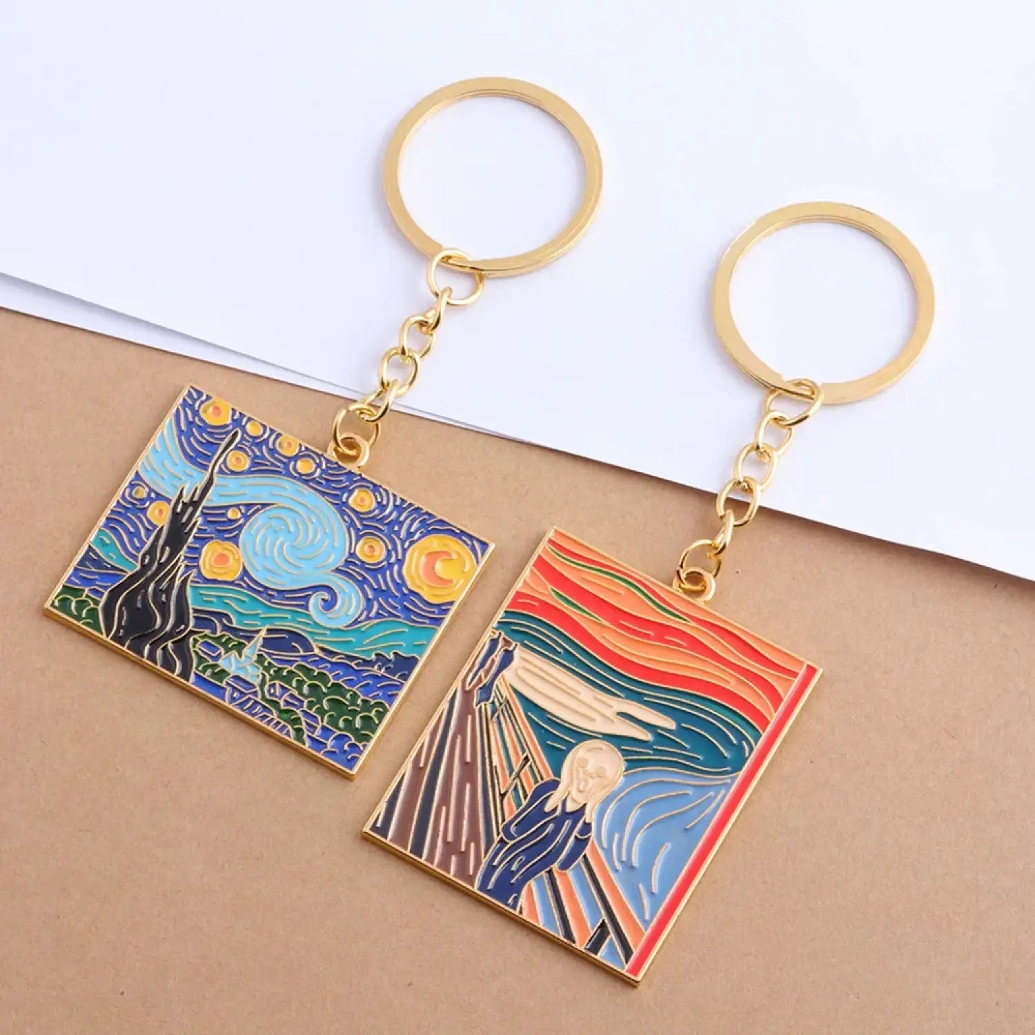 The Starry Night Oil Painting Keychain Van Gogh Art Collection Key Chain for Women Men Car Keyring Jewelry - Lunar Squirrel’s Puntique