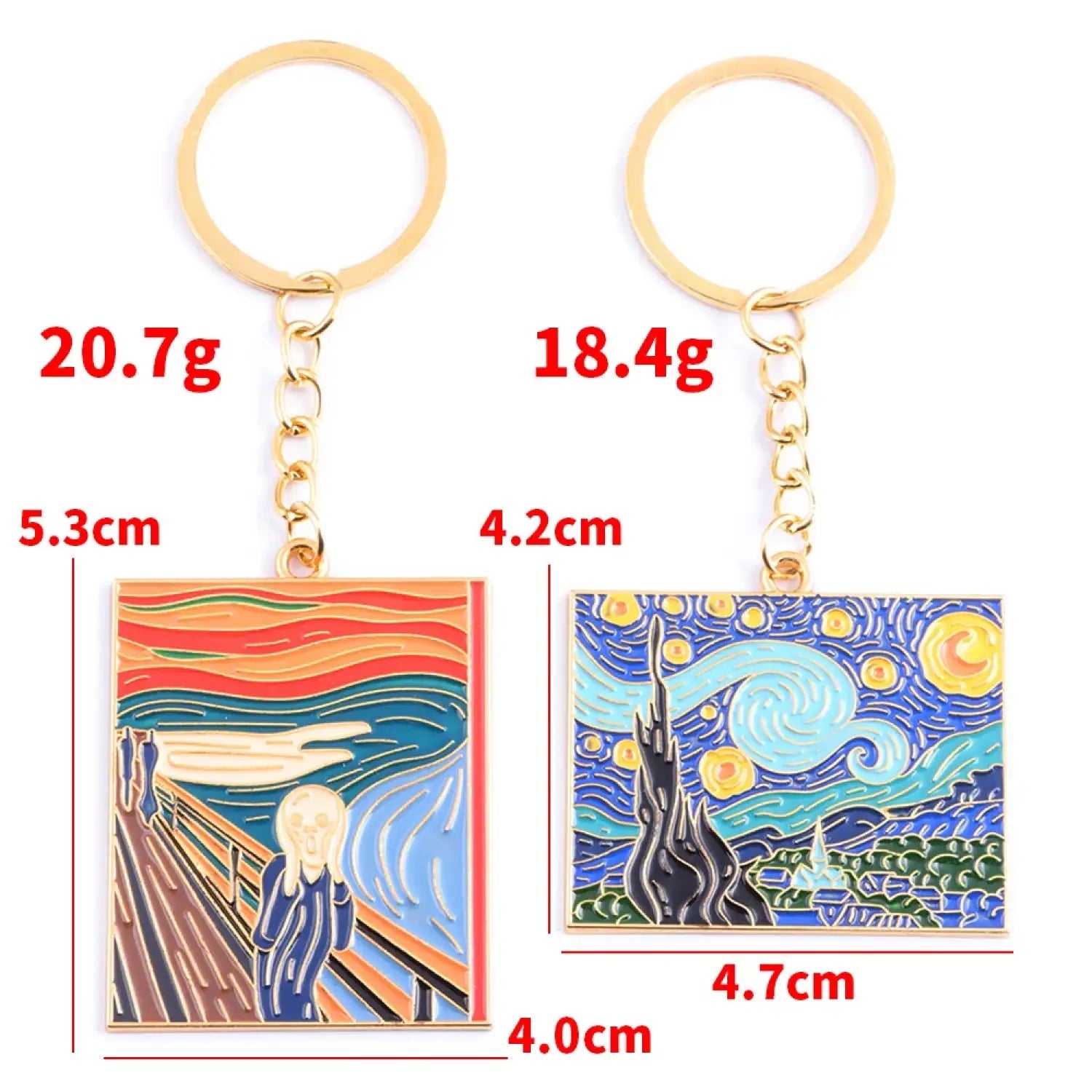 The Starry Night Oil Painting Keychain Van Gogh Art Collection Key Chain for Women Men Car Keyring Jewelry - Lunar Squirrel’s Puntique