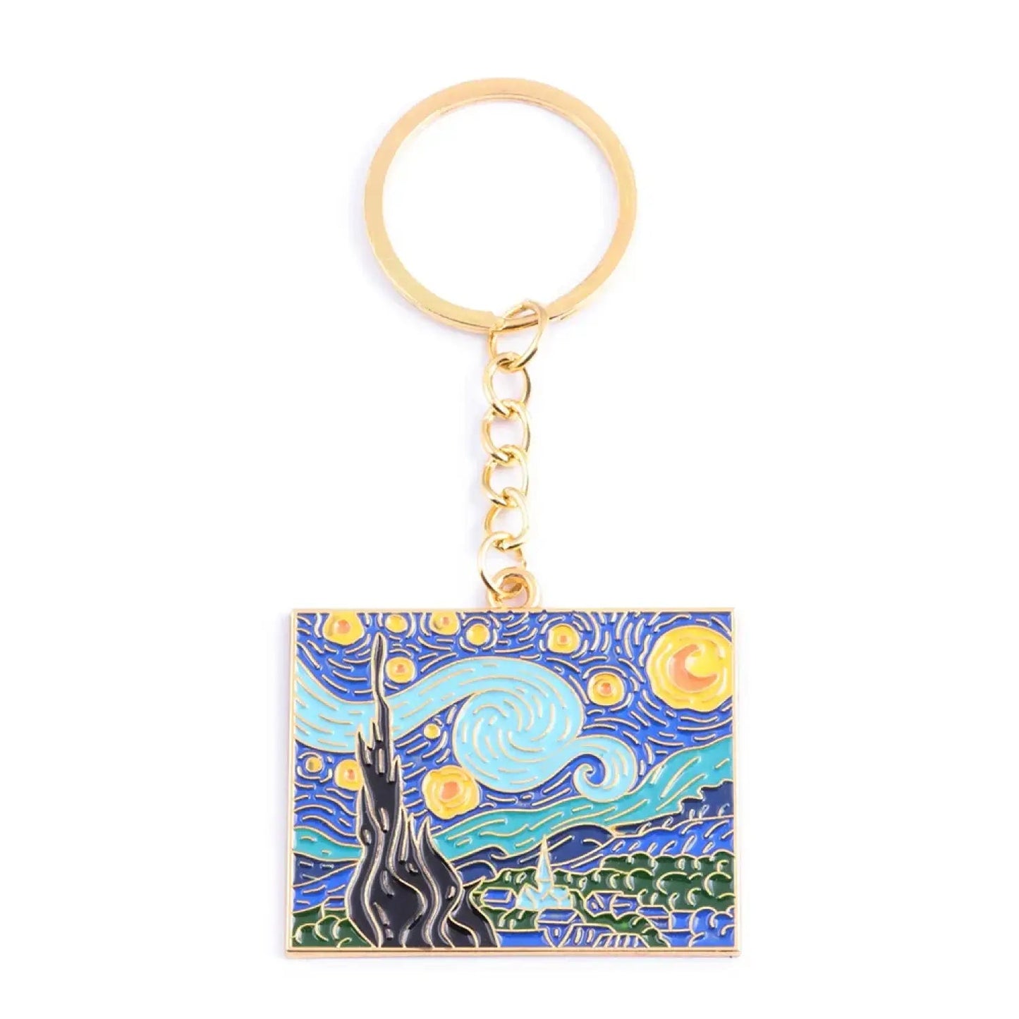 The Starry Night Oil Painting Keychain Van Gogh Art Collection Key Chain for Women Men Car Keyring Jewelry - Lunar Squirrel’s Puntique