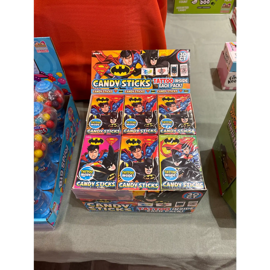 BATMAN & SUPERMAN TATTOO CANDY STICKS