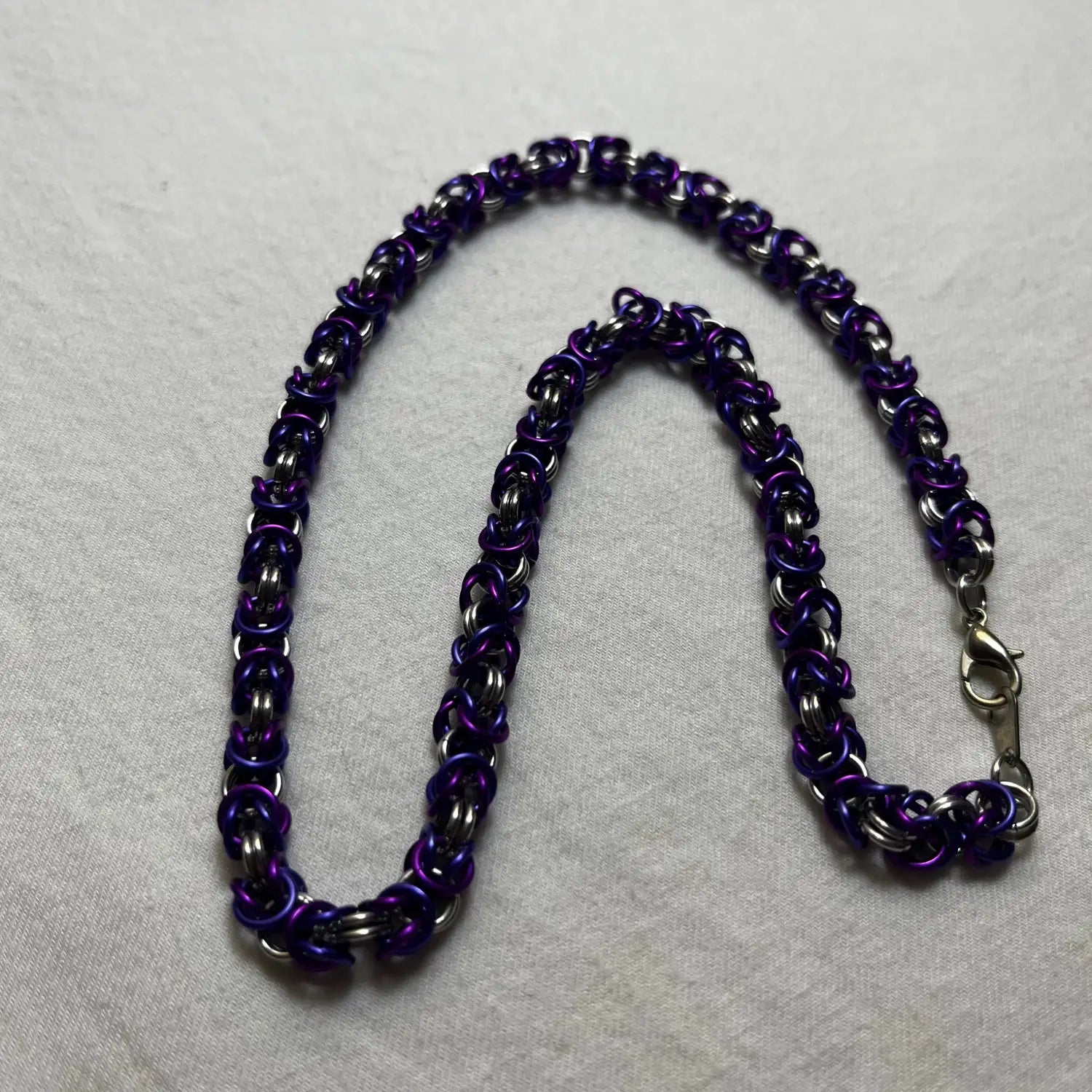 Chainmail Necklace - Purple and Silver / Byzantine -