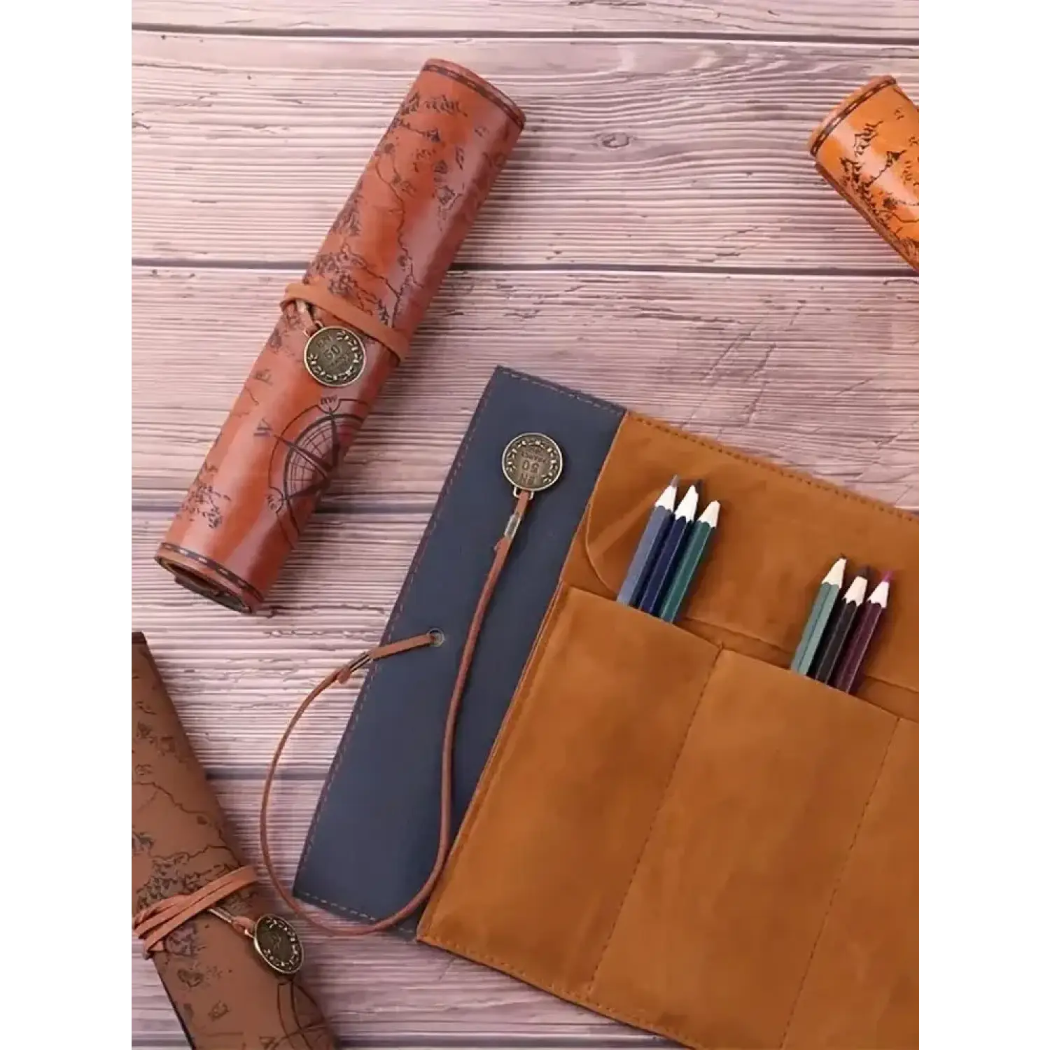 Creative Treasure Map Retro Pencil Case Leather Large