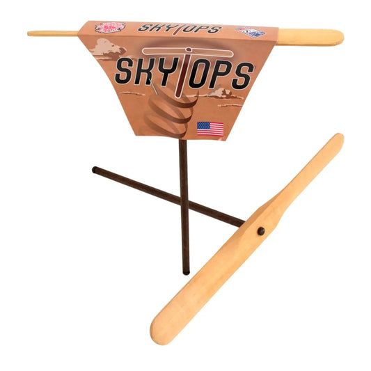 Natural Wooden Skytop Whirligig Hand Powered Helicopter -
