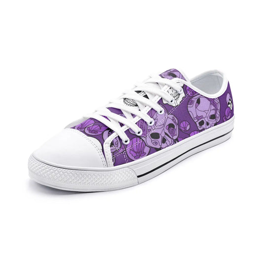 Purple Skull Unisex Low Top Canvas Shoes - 3 Men / 4.5