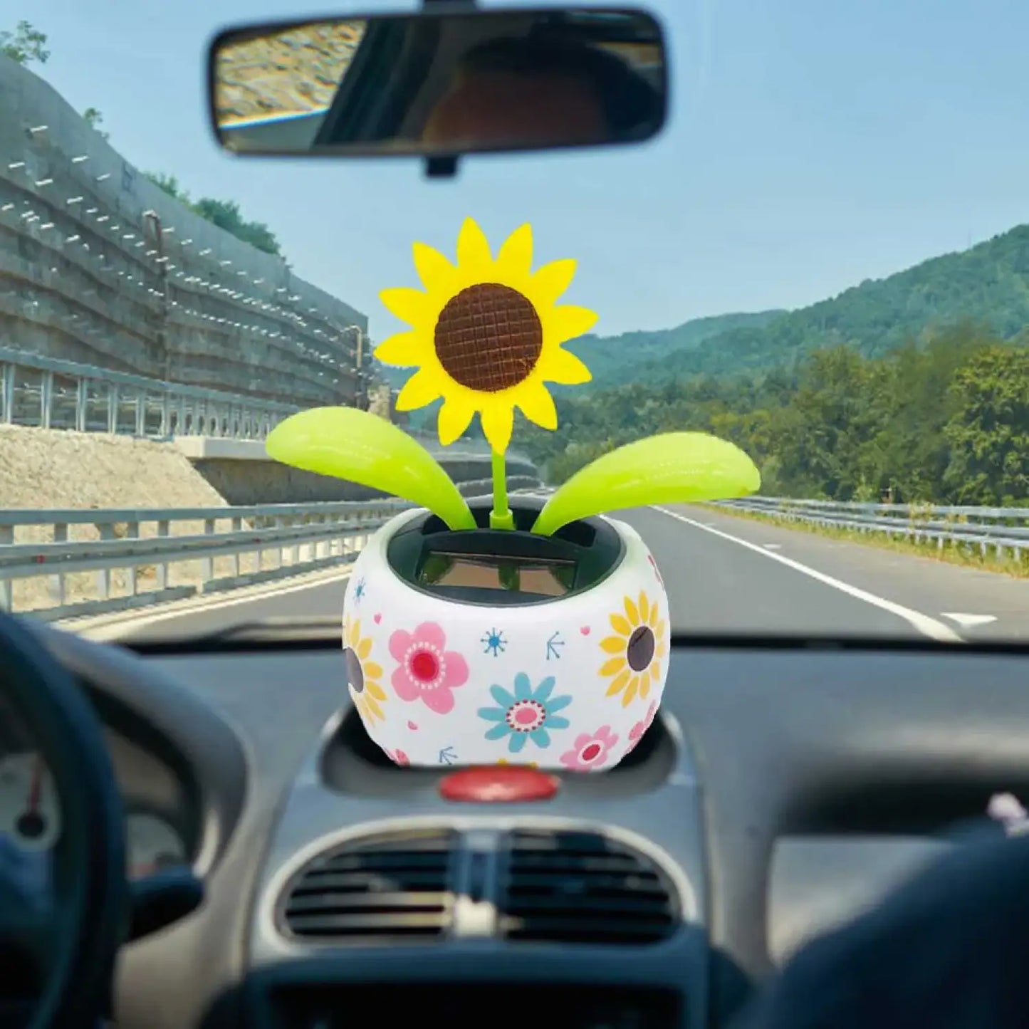 Solar Flower Car Ornament Auto Interior Swing Flip Flap Pot